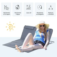 Outsunny Conjunto de 2 esteiras de praia com encosto reclinável em 5 níveis, bolsa de transporte e apoio de cabeça 48x134x33-43 cm cinza(m-4)