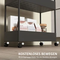 HOMCOM Keukenwagen met 4 planken, 4 flexibele haken, 4 wielen, 40 cm x 19 cm x 90 cm, Niswagen, Zwart(m-5)