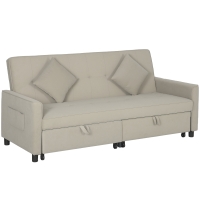 HOMCOM 3 Seater Velvet Sofa Bed, Convertible Pull-Out  Sofa Bed with Adjustable Backrest, Space Saving Living Room Sofa, Beige