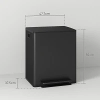 HOMCOM 50L Dual Compartment Stainless Steel Bin, with Deodoriser Holders - Black(m-3)