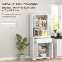 HOMCOM Alacena de Cocina con 1 Cajón 4 Puertas y Estantes Ajustables Carga 50 kg Mueble de Cocina 79x40x180 cm Blanco(m-5)
