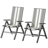 Outsunny Set of Two Rattan Reclining Garden Chairs - Grey(m-11)