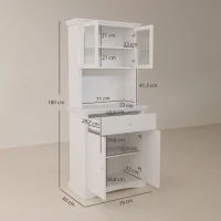 HOMCOM Alacena de Cocina con 1 Cajón 4 Puertas y Estantes Ajustables Carga 50 kg Mueble de Cocina 79x40x180 cm Blanco(m-3)