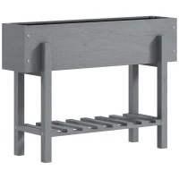 Outsunny Strat de Grădină Înălțat din Lemn cu Orificii de Drenaj și Raft de Depozitare, 100x30x71 cm, Gri(m-11)