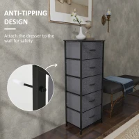 HOMCOM Fabric Chest of Drawers, Industrial Bedroom Dresser with 5 Fabric Drawers, Steel Frame and Wooden Top for Nursery, Living Room, Hallway, Dark Grey(m-5)