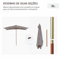 Outsunny Chapéu de Sol de Jardim com Sistema de Polea Teto Ventilado e Mastro de Madeira para Exterior 2,95x2x2,55m Cinzento(m-4)