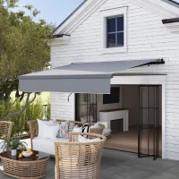 Outsunny Toldo Retrátil Manual para Jardim Ajustável com Manivela Proteção UV Estrutura de Metal e Alumínio 295x200 cm Cinzento(m-9)