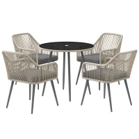 Outsunny Set Mobilier de Grădină cu Masă Rotundă și 4 Scaune, 54x65x80 cm, Maro Deschis(m-10)