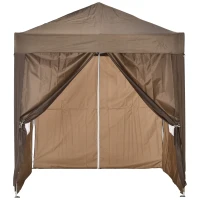 Outsunny Faltpavillon, Bierzelt, 4 abnehmbare Seitenwände, 2 Fenster, Metallrahmen, 2 x 2m, Braun(m-12)