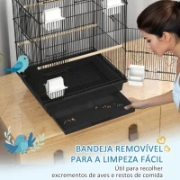 PawHut Gaiola de Metal para Pássaros com Bandeja Amovível 4 Comedouros 3 Poleiros e 1 Baloiço 50,5x41x104 cm Preto(m-5)