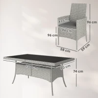 Outsunny Seven-Piece Rattan Dining Set - Grey(m-3)