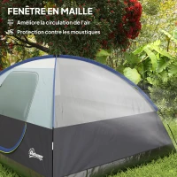 Outsunny Tente de camping 2-4 personnes, tente dôme familiale imperméable, avec fenêtre, 2 poches, sac de transport, bleu foncé(m-6)
