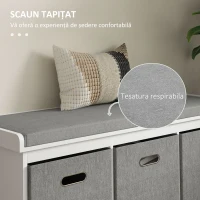 HOMCOM Pantofar tip Băncuţă cu 3 Sertare și Şezut din Lemn, 105x35x47 cm, Alb(m-4)