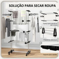 HOMCOM Estendal Vertical Dobrável de 4 Níveis com 6 Rodas 2 Laterais Dobráveis Prateleiras Ajustáveis 142x55x172cm Preto(m-5)