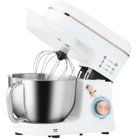 HOMCOM Stand Mixer, 5L Food Mixer for Baking, 6 Speeds and Pulse Setting, 1400W Cake Electric Kitchen Mixer with Dough Hook, Whisk, Stainless Steel Bowl, Splash Guard, Beater, White(m-11)