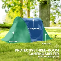 Outsunny 3 Man Camping Tent with Living Area and 2 Bedrooms, 3000mm Waterproof Family Tent with Sewn-in Groundsheet and bag, Portable Dome Shelter for Hiking, Festival, Backpacking, Drak Grey(m-4)