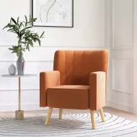 HOMCOM Fotoliu Decorativ Modern cu Spătar Canelat și Înclinat, , 70x76x92 cm, Maro(m-2)
