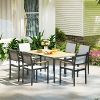 Outsunny Table à manger de jardin pour 6 personnes table de jardin avec plateau effet bois en acier 150 x 90 x 72 cm bois naturel(m-7)