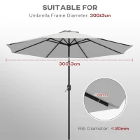 Outsunny Copertina de Rezerva pentru Umbrela, cu Priza de Aer, Rezistenta la UV si Apa, Ø295 cm, Alb(m-5)