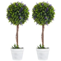 HOMCOM Set 2 Plante Artificiale Sferice cu Flori de Lavandă şi Vas, Ø24x60 cm, Verde(m-1)