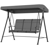 Outsunny Balansoar de Grădină cu 3 Locuri, Copertină Reglabilă și Picioare Anti-alunecare, 195x118x170 cm, Gri Închis(m-10)