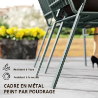 Outsunny Lot de 4 chaises de jardin chaises empilables d'extérieur avec haut dossier et accoudoirs cadre en acier 56x66x91cm gris(m-6)