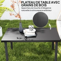 Outsunny Table basse de jardin rectangulaire table d'appoint avec effet grain de bois cadre en métal 95 x 55 x 46 cm noir(m-4)