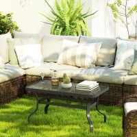 Outsunny Table basse de jardin table d'appoint de patio avec plateau en verre trempé design à ondulations 95 x 55 x 46 cm noir(m-7)