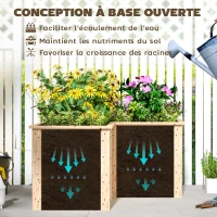 Outsunny Jardinière en forme de L, lit surélevé de jardin, bac à fleurs à fond ouvert, en bois 120 x 120 x 62 cm, bois naturel(m-6)