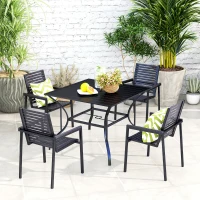 Outsunny 94 x 94 cm Garden Table with Parasol Hole, Outdoor Dining Garden Table for Four with Slatted Metal Plate Top, Black(m-8)
