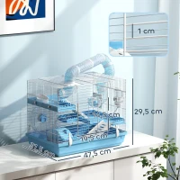 PawHut Cage pour hamster portable avec cabane, roue de course, gamelle, bouteille d'eau, 47,5 x 31,5 x 29,5 cm, bleu clair(m-3)
