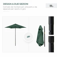 Outsunny Ombrellone da Giardino 2x2 m a 6 Stecche con Presa d'Aria, in Alluminio, Metallo e Poliestere Verde(m-4)