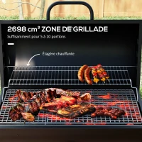 Outsunny Barbecue au charbon de bois BBQ avec couvercle, grille et thermomètre, avec roues, poignée, 95 x 71,5 x 102 cm, noir(m-4)