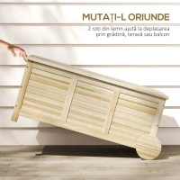 Outsunny Cutie de Depozitare pentru Grădină cu Roți si Prelată Interioară Rezistentă, 110x50x50 cm, Lemn Natural(m-5)