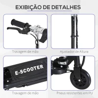HOMCOM Trotinete Elétrica para Crianças + 7 Anos trotinete Dobrável com Altura Ajustável 24V Bateria Recarregável Velocidade até 12 km/h e Carga 50 kg 74x36x82,5-92,5 cm Preto(m-4)