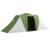Outsunny Large Camping Tent Tunnel Tent with 2 Bedroom and Living Area, 2000mm Waterproof, Portable with Bag for 4-6 Man, Green(m-1)