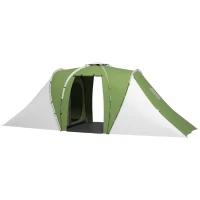 Outsunny Large Camping Tent Tunnel Tent with 2 Bedroom and Living Area, 2000mm Waterproof, Portable with Bag for 4-6 Man, Green(m-11)