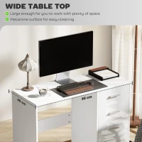 HOMCOM Computer Desk with Drawers, Dressing Table, High Gloss Home Office Writing Workstation, White(m-5)
