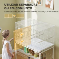 PawHut Gaiola para Pássaros com Divisória Rodas Gaiola para Aves com Comedouros Poleiros e Bandeja Removível 94x57x128 cm Branco(m-4)