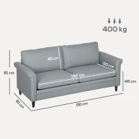 HOMCOM 3 Seater Sofa, Modern Fabric Sofa Couch with Spring Cushion, Rubber Wood Legs, 191cm Upholstered Settee for Living Room, Bedroom, Home Office, Guest Room, Grey(m-3)
