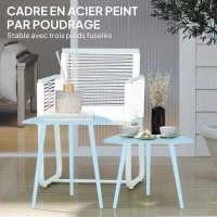 Outsunny Lot de 2 tables basses de jardin, tables d'appoint gigognes triangulaires, cadre en acier patins ajustables bleu clair(m-5)