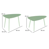 Outsunny Lot de 2 tables basses de jardin, tables d'appoint gigognes triangulaires, cadre en acier patins ajustables vert clair(m-3)