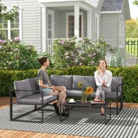 Outsunny Three-Piece L Shaped Garden Furniture Set with Cushions - Grey(m-7)