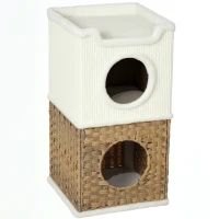 PawHut Niche pour chat d'intérieur à 3 niveaux, tour pour chat avec griffoir en sisal à griffer 41 x 41 x 75,5 cm, crème(m-12)