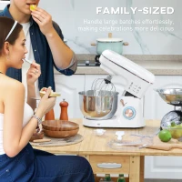HOMCOM Stand Mixer, 5L Food Mixer for Baking, 6 Speeds and Pulse Setting, 1400W Cake Electric Kitchen Mixer with Dough Hook, Whisk, Stainless Steel Bowl, Splash Guard, Beater, White(m-8)