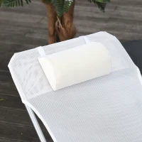 Outsunny Espreguiçadeira dobrável e reclinável de jardim com apoio de cabeça e encosto ajustável em 5 níveis Tecido textilene 182x56x24,5 cm Branco creme(m-7)