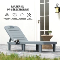 Outsunny Lot de 2 bain de soleil, chaise longue avec plateaux rétractables, inclinable, surface effet bois 62 x 158 x 88 cm, gris(m-6)