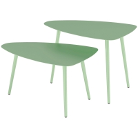 Outsunny Lot de 2 tables basses de jardin, tables d'appoint gigognes triangulaires, cadre en acier patins ajustables vert clair