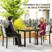 Outsunny Lot de 2 chaises de jardin chaises empilables d'extérieur avec accoudoirs, cadre en acier 60 x 65 x 85 cm gris clair(m-4)