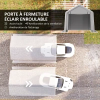 Outsunny Carport tente de garage 3 x 5,2 m, abri voiture extérieur carport pour voiture avec porte enroulable amovible gris(m-5)